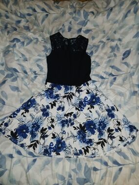 Sleeveless Black & Blue Floral Mini Dress